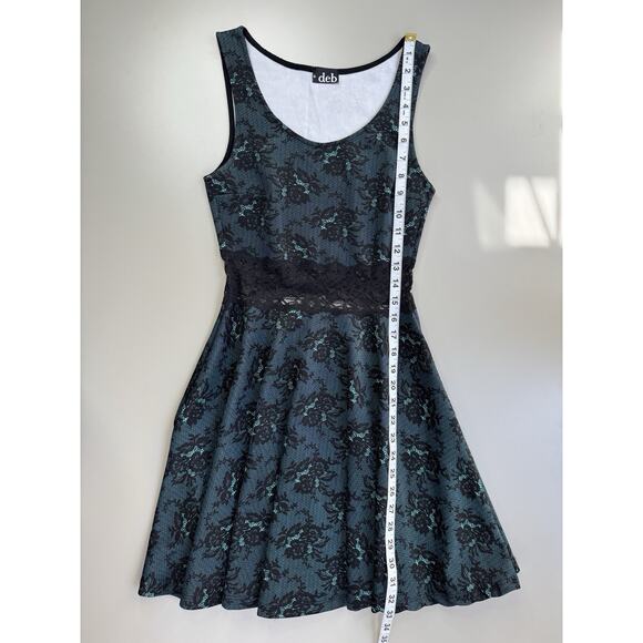 VTG Y2K Deb Womens Stretch Dress Small Green Black Lace Whimsigoth Mall Goth - Picture 5 of 12